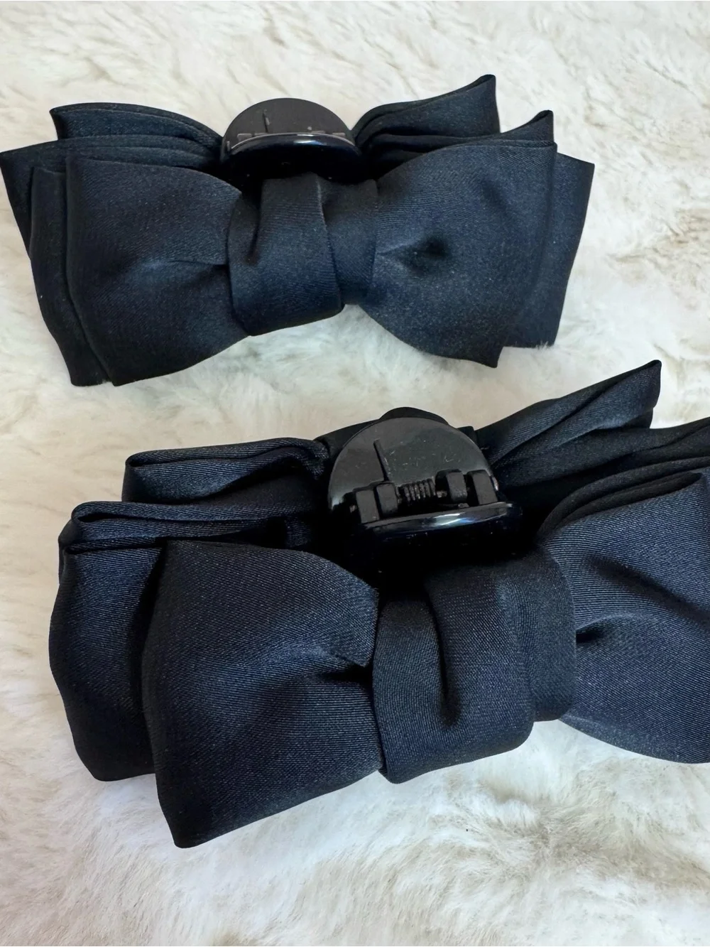 Black Bow Hair Claw Clip 2 Piece Set - Classic Satin Style